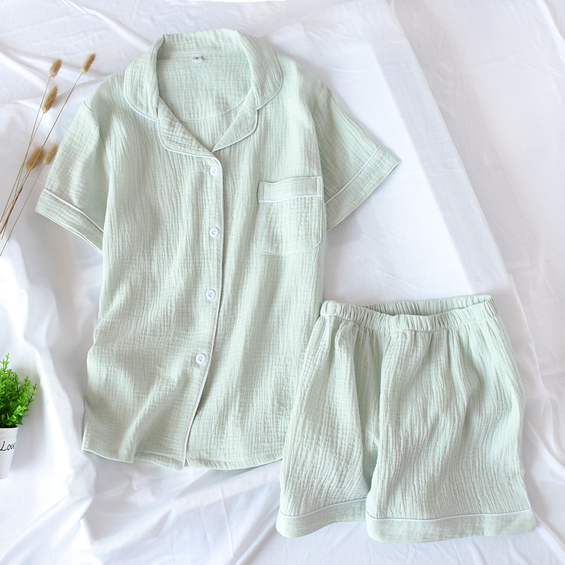 The Nadia Short - 100% Muslin Cotton Pajama Set Light Green