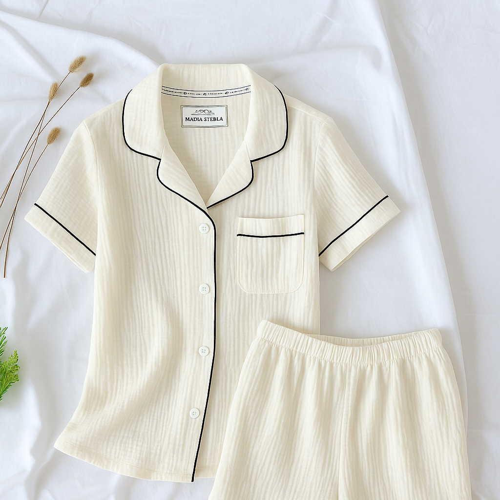 The Nadia Short - 100% Muslin Cotton Pajama Set White