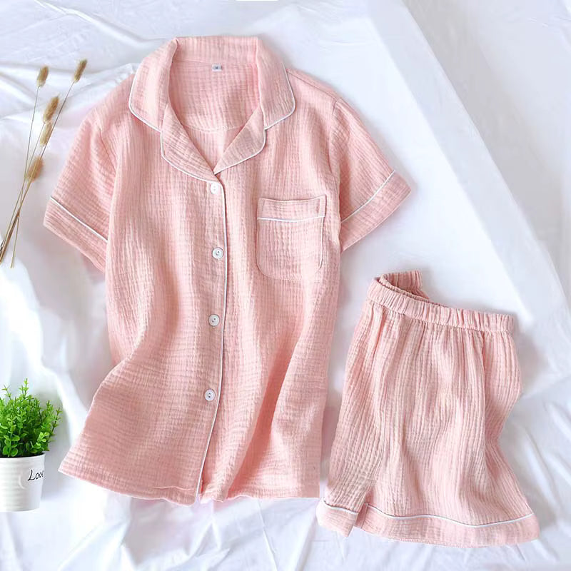 The Nadia Short - 100% Muslin Cotton Pajama Set Rose